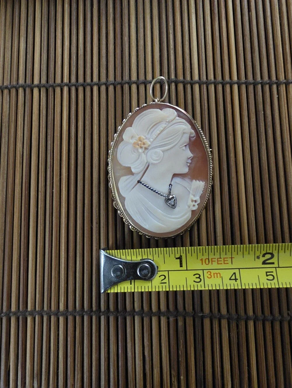 10k Cameo Diamond Yellow Gold Pendant, Brooch (Vintage)